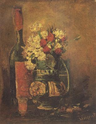Vincent Van Gogh Vase with Carnation and Roses and a Bottle (nn04) oil painting picture